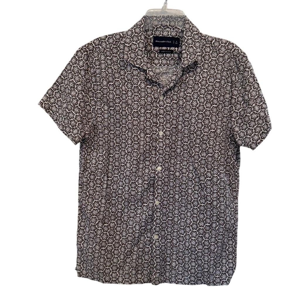 Abercrombie & Fitch Mens Small Brown Floral Linen Blend Short Sleeve Camp Shirt